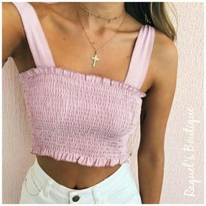 Julia Crop Top Smocked pink with bow tie straps